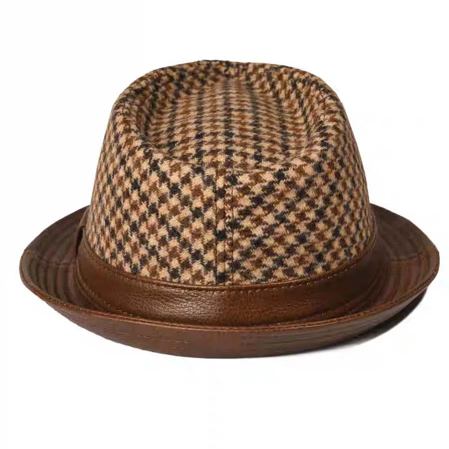New Man High Quality Genuine Leather Cowhide Formal hat Gentleman Cow Skin Short Brim Black/Brown Top Hat Male Shows Gentleman