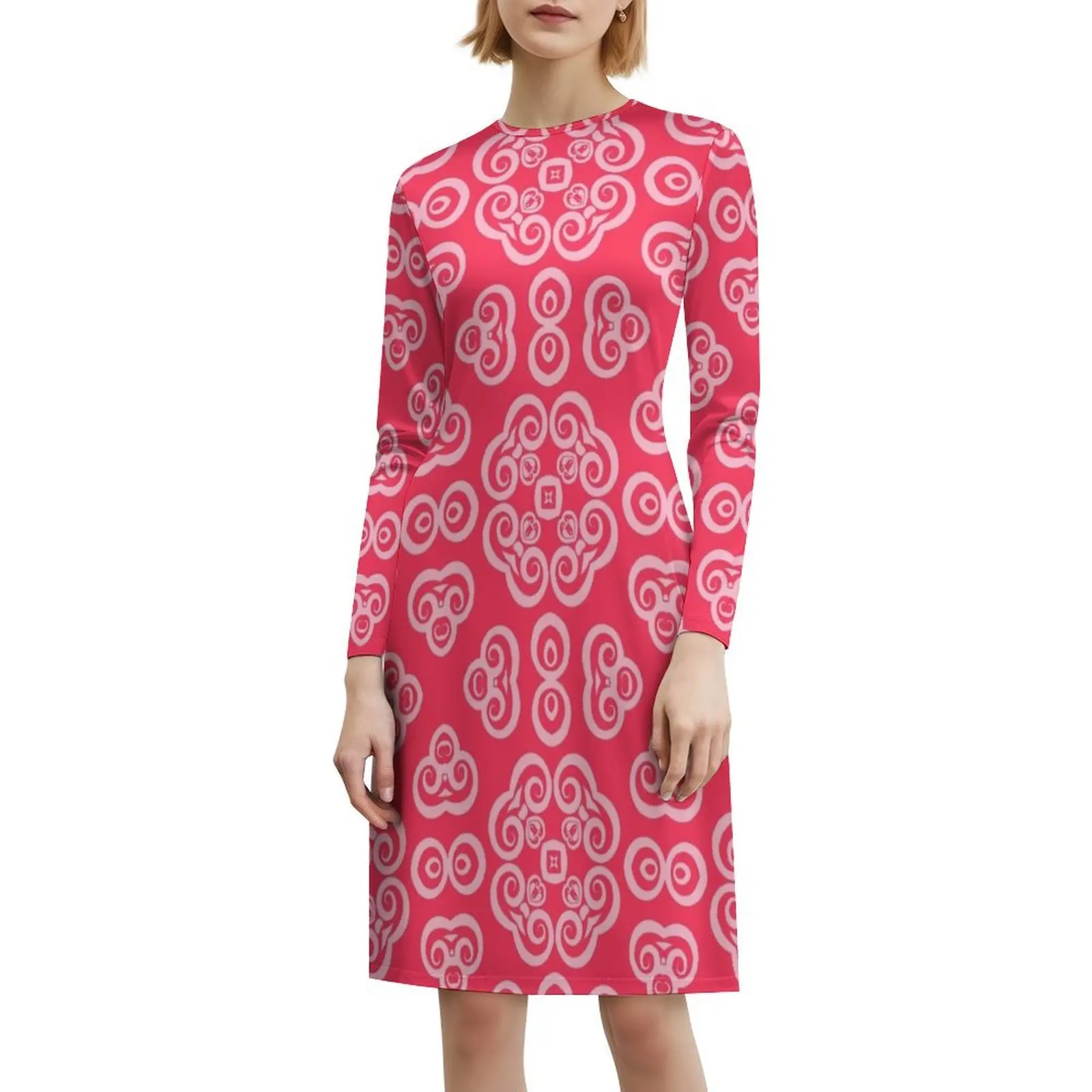 فستان Pink Swirl Elegance 9 للسيدات هيب هوب ملابس الشارع مطبوع عليه رسومات جرافيكية للحفلات والنوادي فستان أبيض رومانسي وردي هندسي #6