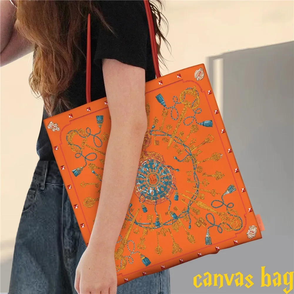

French Wheel Print Canvas Shoulder Bag Stylish Minimalist Commuter Tote Lightweight Durable Women Casual Handbag for Work Travel