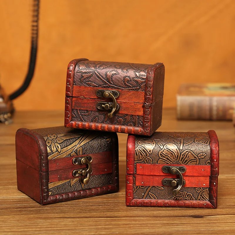 

Handmade Small Antique Jewelry Box Vintage Wooden Storage Children Treasure Chest Toy Decorations Ornaments