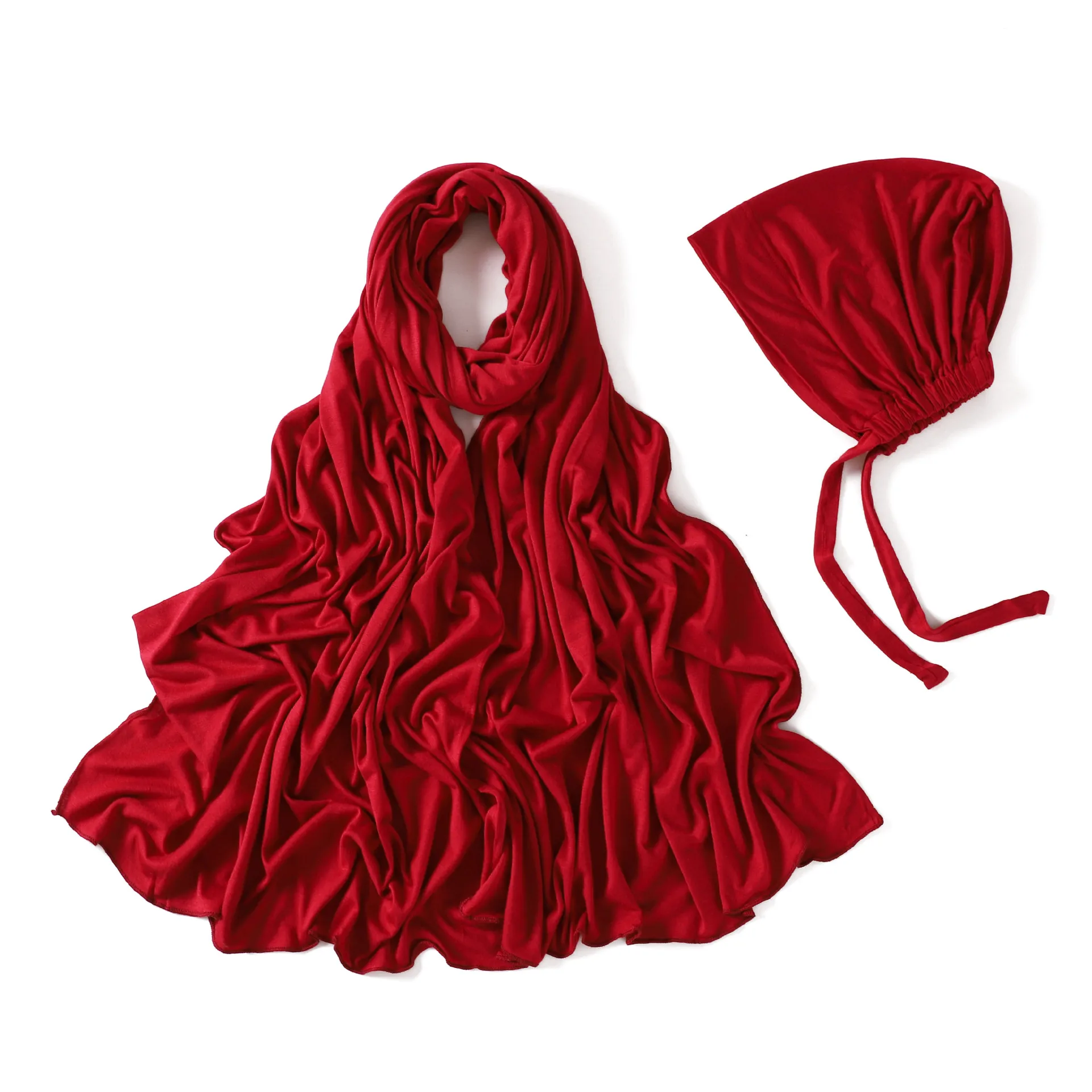 Modal Long Scarf and Inner Cap Set 2PCS Muslim Hijab Women Lace Up Turban Bonnet Headscarf Islam Shawls Wrap Underscarf Scarves