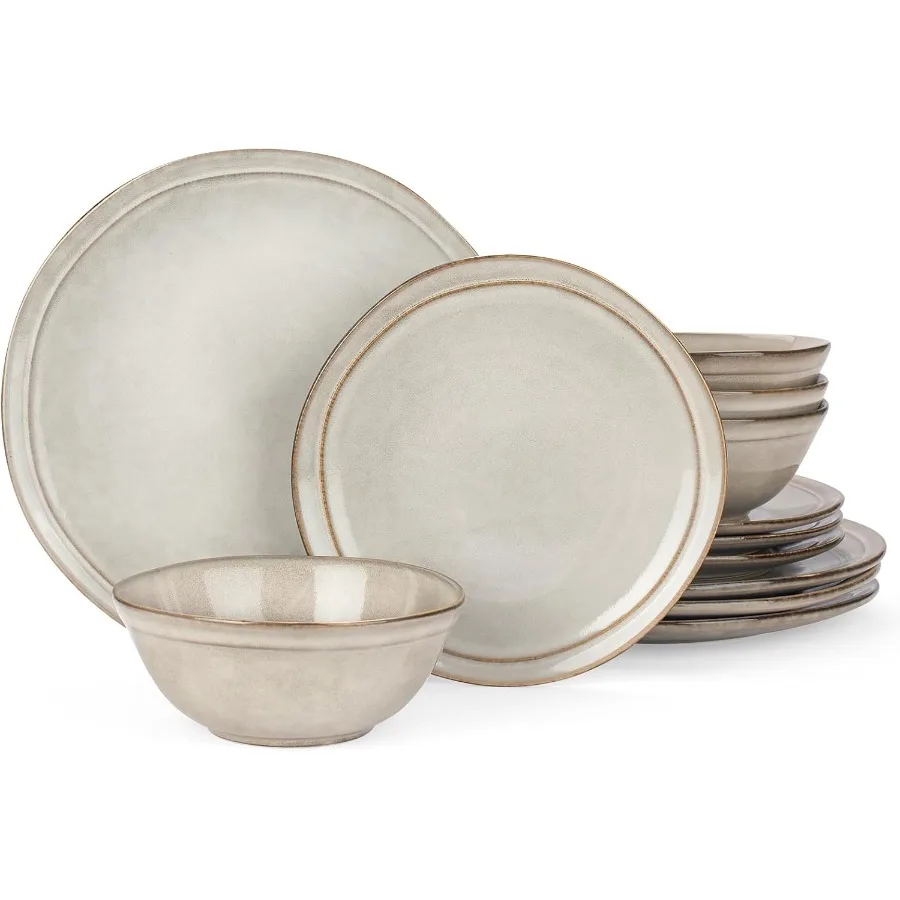 

Aegean Dinnerware Set for 4 Plates and Bowls Sets 12Piece Stoneware Scratch Resistant Dinner Set Handmade Irregular Round Dishe