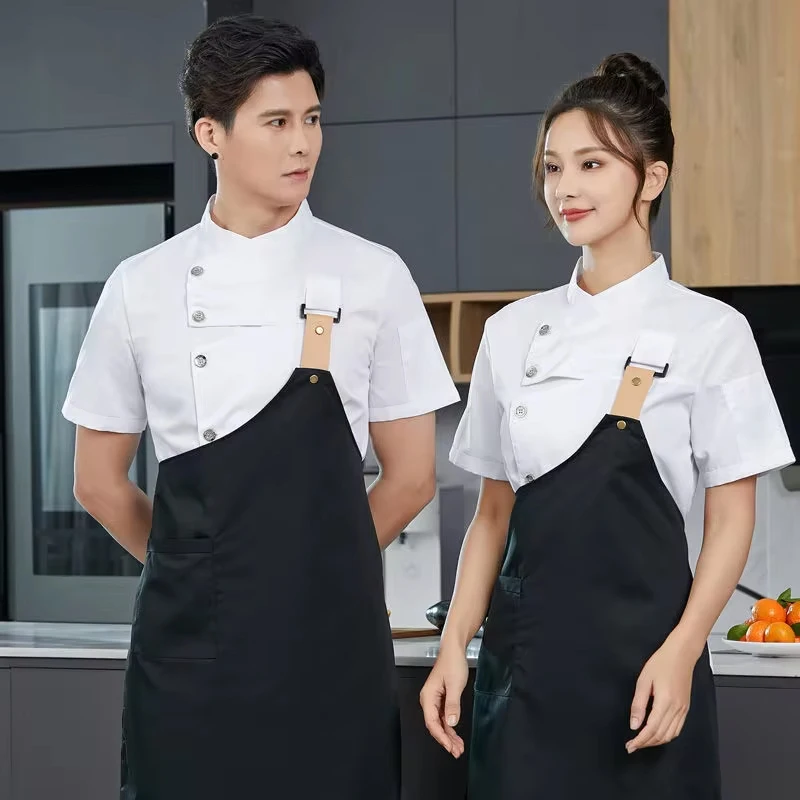 Chef Uniform with A Apron 2-piece Food Service Overalls Bakery Cafe Waiter\'s Uniform Restaurant Bubble tea shop Waiter Work Suit