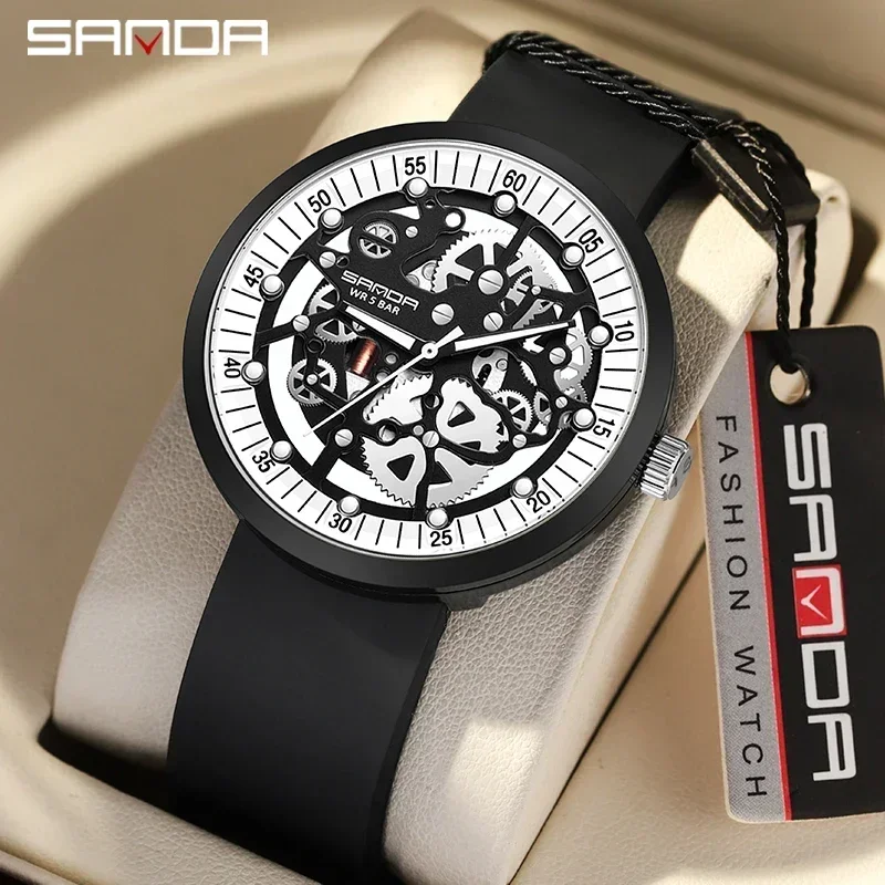 Sanda Fashion Trend Reloj electrónico Silicona Cool Hollow Reloj desmontable Reloj impermeable para hombres y mujeres