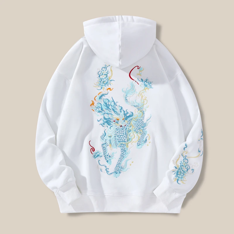 Lyprerazy National Tide Embroidery Hoodies Kirin Embroidery Hoodie Chinese Style Casual Couple Sports Pullovers