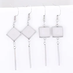 10pcs Stainless Steel Earring Making Materials Fit 10mm Square Cabochon Earring Base Setting Blanks Diy Ear Hooks Findings