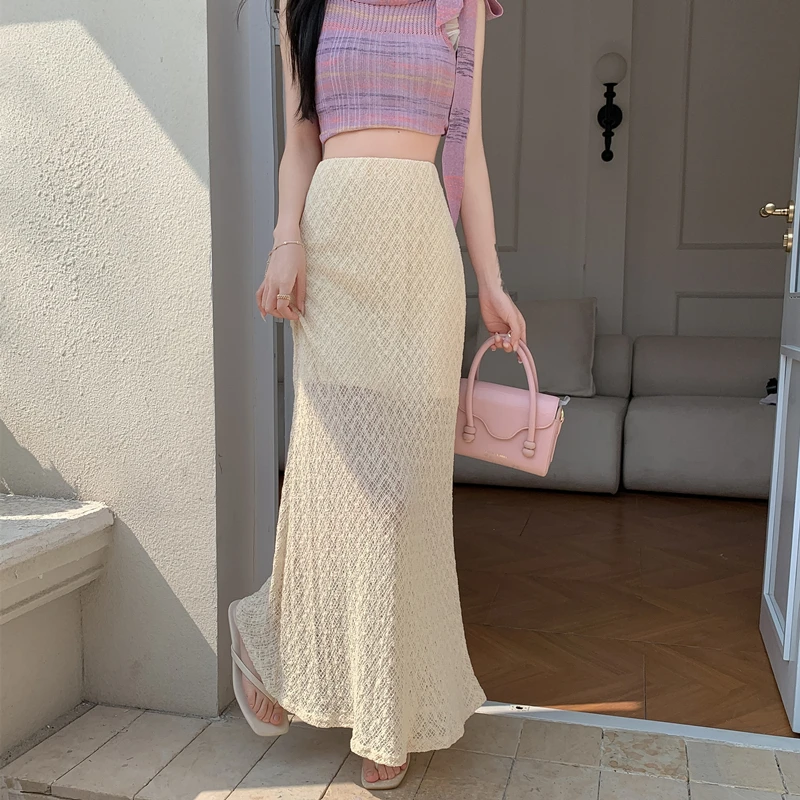 Gonna in pizzo con trama retrò Strato base da donna Ba Split Aderente Coda fi Gonna lunga da fata Fibra di poliestere Linea H Colore puro