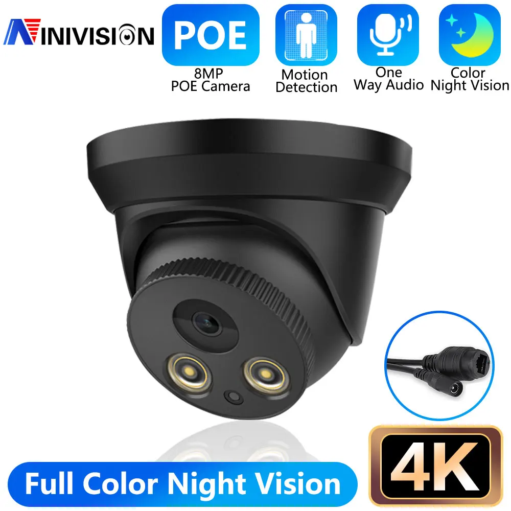 4K Colorvu Ip Camera Kleur Nacht 8mp Ingebouwde Mic Poe Security Cctv Black Bullet Motion Detectie Videobewakingscamera 'S