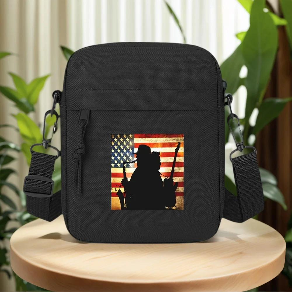 Musician silhouettes guitar saxophone American flag. Men Crossbody Bag Single Shoulder Women Cartoon Anime Film Printing Design