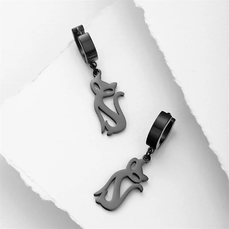 Stainless Steel Earrings for Women Girls Punk Cat Drop Earrings Korean Statement Earring Animal Jewelry Gift aretes de mujer