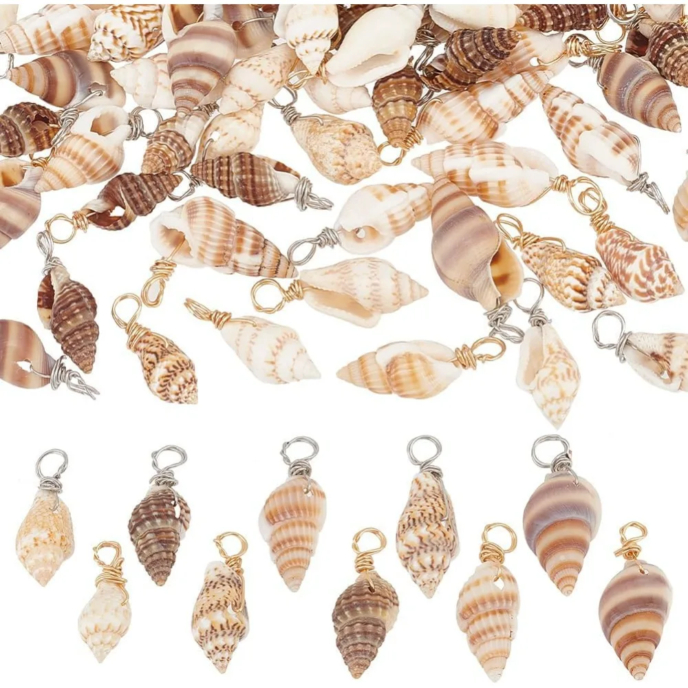 Shell Pendants Spiral Seashells Craft Charms Cowrie Sea Shells Pendant Natural Shell Charms Conch Shells with Loop Bail