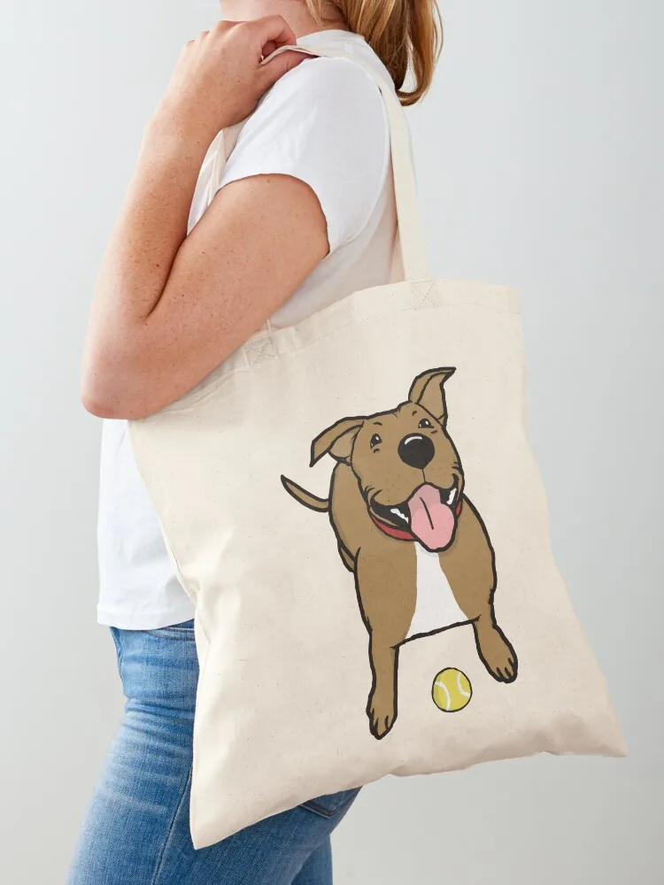 

Happy Brown Dog with Tennis Ball Cute Cartoon Canine Tote Bag Women's shopper Women's bag Shopper handbag hand bags