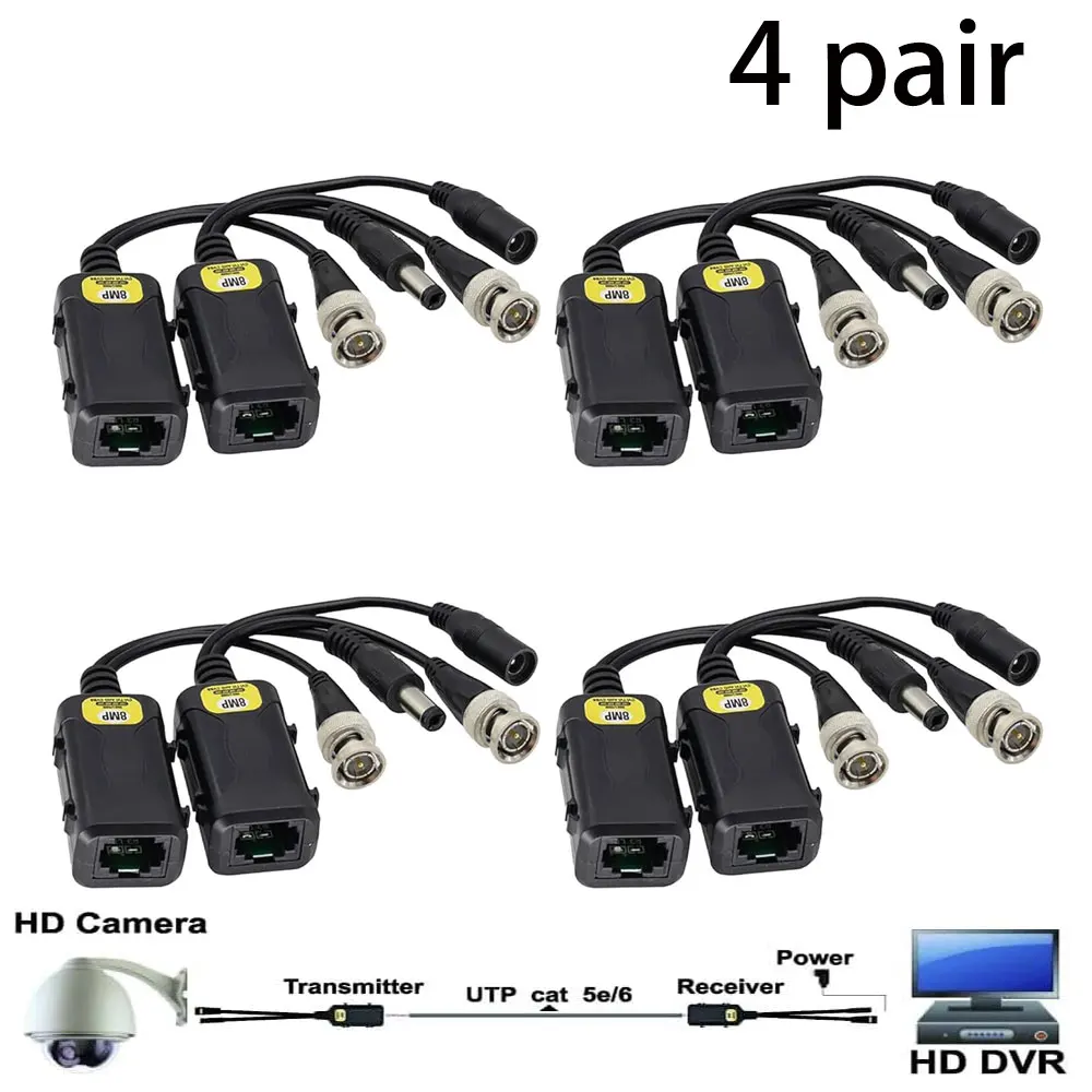 8MP/4K Passive HD BNC Video Power Balun Transceiver Transmitter Via UTP RJ45 Cable AHD/TVI/CVI/CVBS Cable Connectors for Cameras