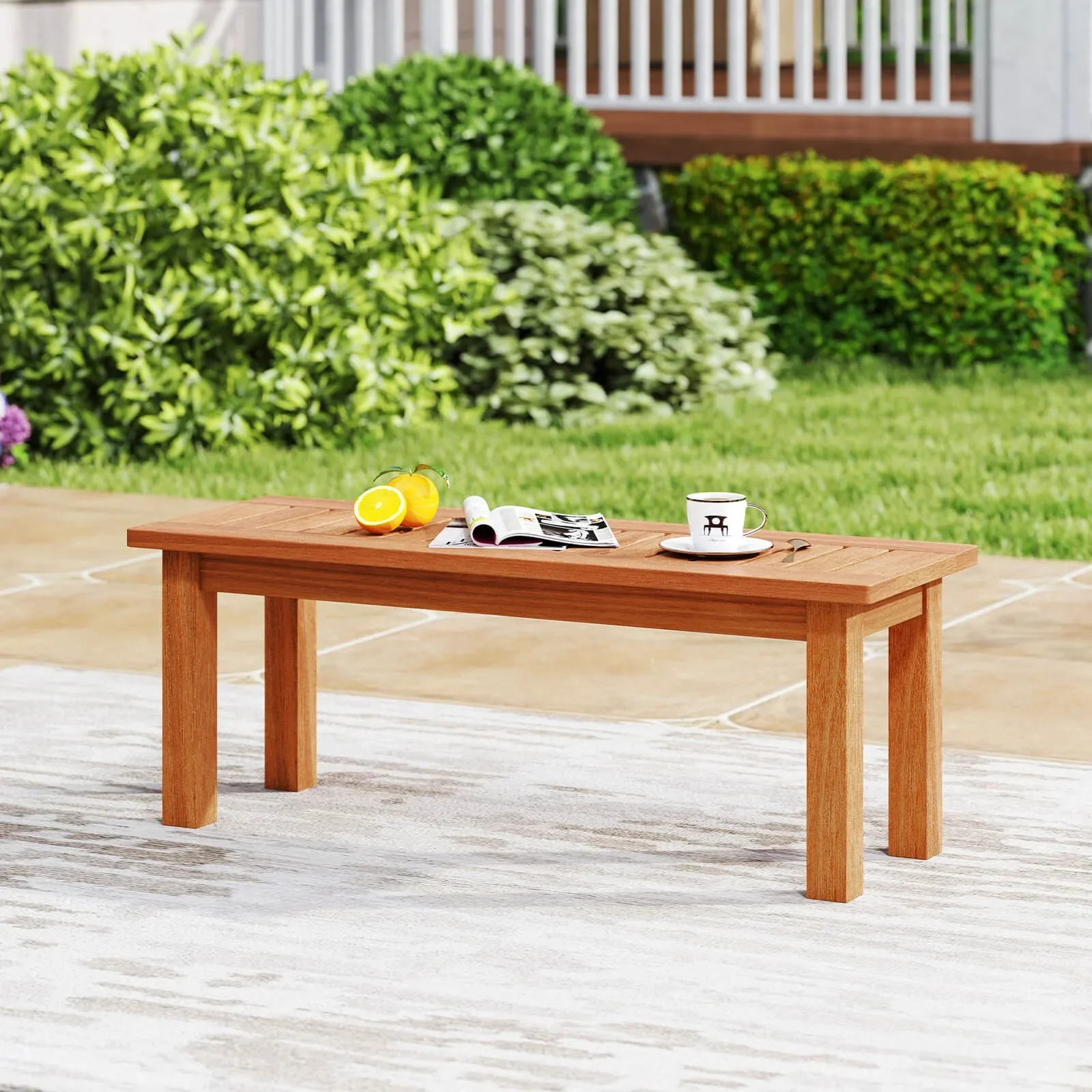 

2-Person Outdoor Backless Bench w/ Slatted Seat Rustic Wooden Entryway Bench