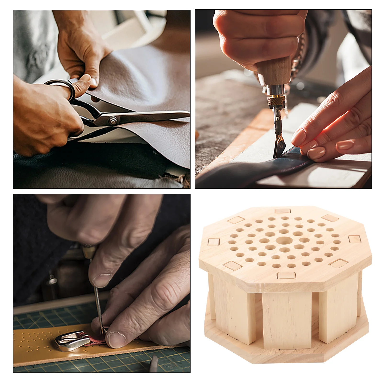 

Wooden Tool Stand Holder for Punch Carving Leathercraft Tools Durable Organizer Storage Box Tool Rack