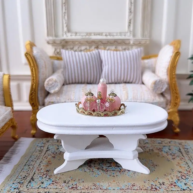 

1Pc Dollhouse Miniature Oval Coffee Table Tea Table Model Mini Simulation Dolls House Living Scene Furniture Decor Accessories