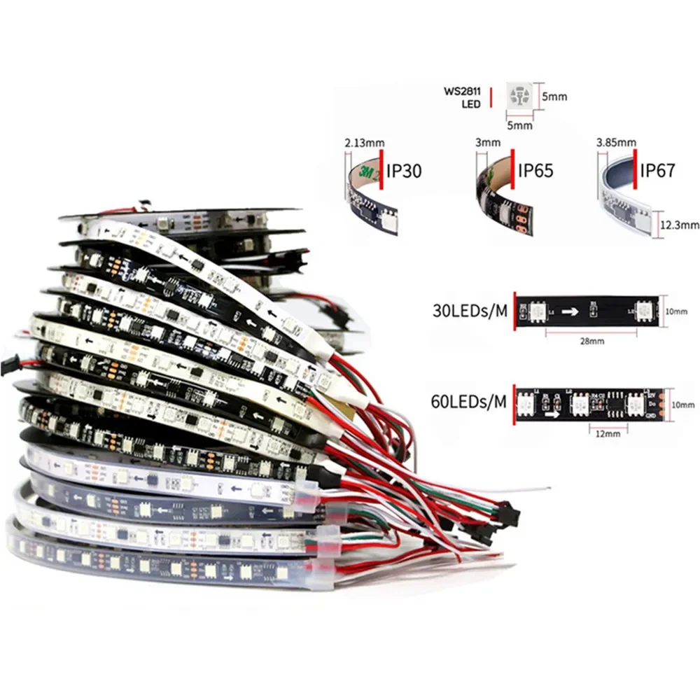 DC12V 5M WS2811 LED Pixel Strip 5050 LED Strip Flexible Addressable Digital LED Strip 1 Ic Control