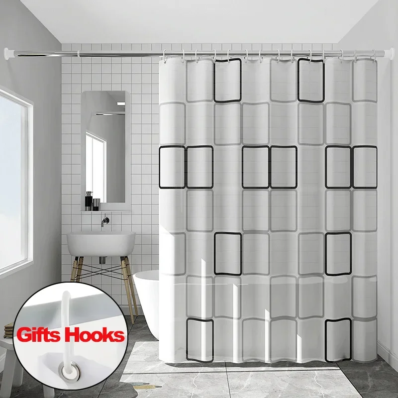 

Bathroom Shower Curtains with Hooks Waterproof and Mildew Proof Durable Bathroom Screens PE EVA Self-crop Fabric Shower Curtains