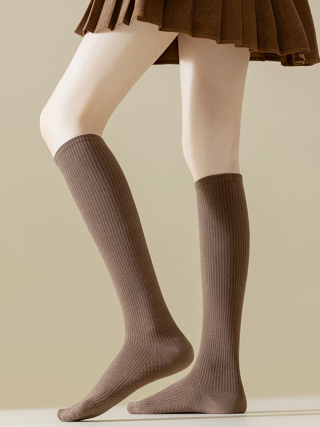 Café Brown Long Tube Socks Women's Micro Pressure Slimming JK over Knee Socks Matched with Small Leather Shoes Home Comfort S...