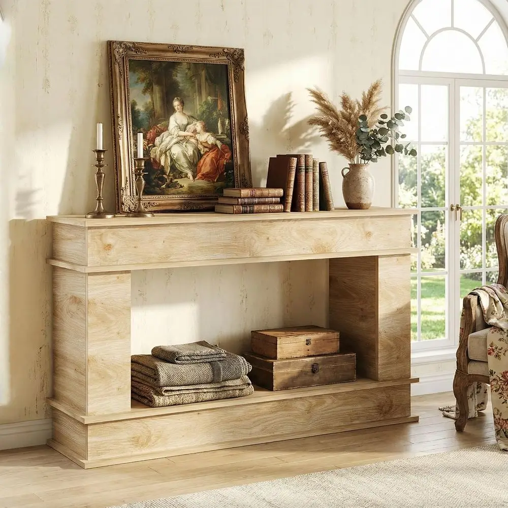 

63-Inch Long ole Table, armhouse Entryway Table with Open-Back Storage, Wood Narrow Entry Table Couch Table behind Soa, ern Entr