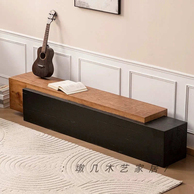 

HYS log bench shopping mall solid wood TV cabinet B & B hotel retro bench creative wooden pier