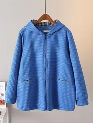 Sweat-shirt gaufré à manches longues pour femmes avec couche d'air, veste à capuche en coton optique, manteau de poche, grande taille, automne, hiver