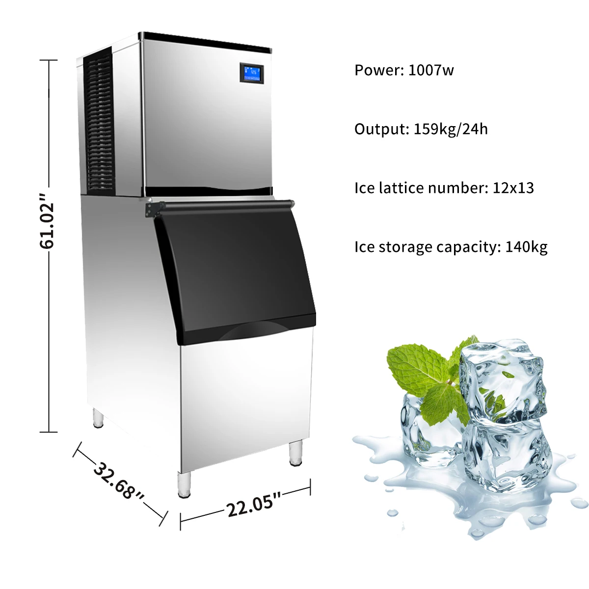 22KG /24H Clear Ice Machines Crescent  Maker for Commercial Use