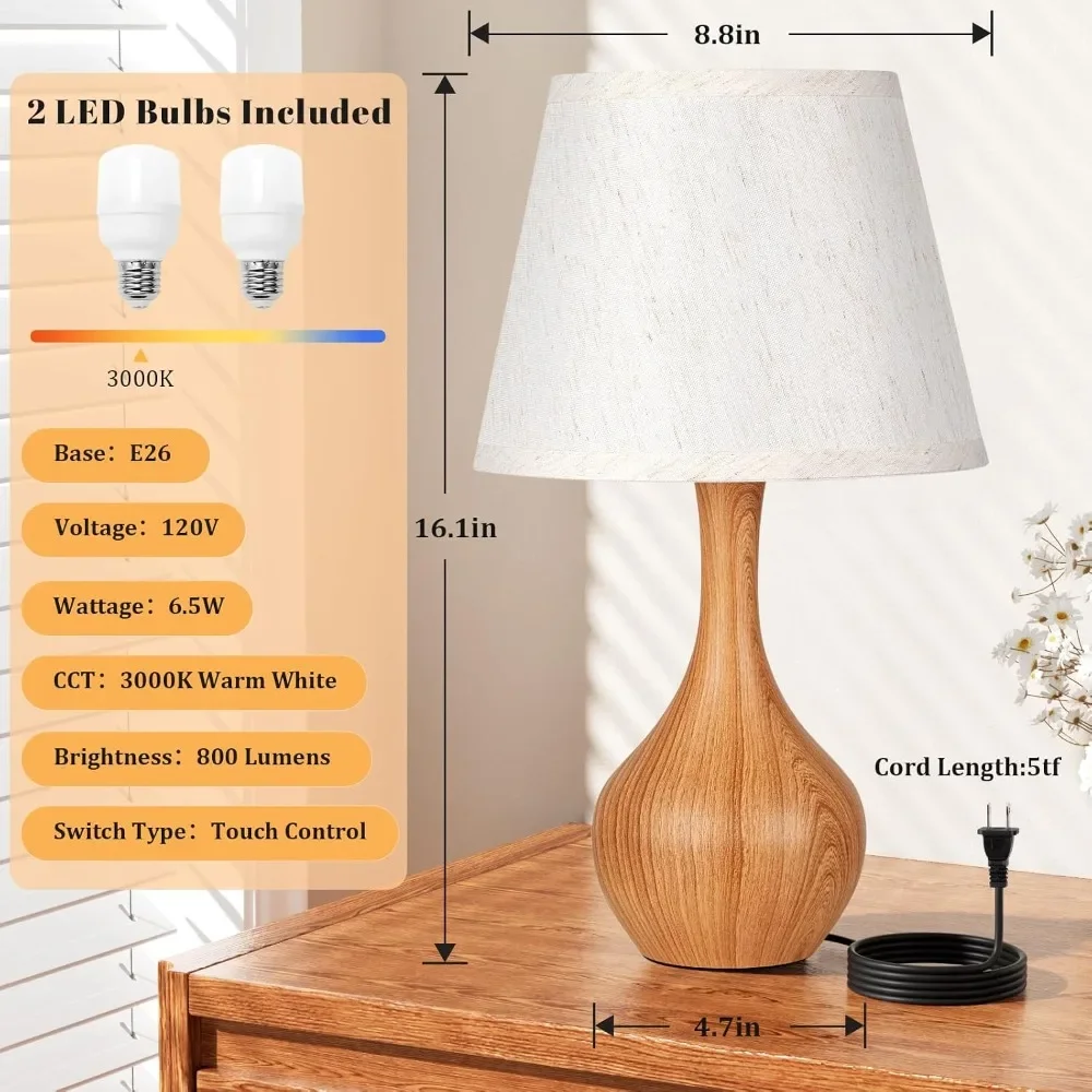 Touch Table Lamps Set of 2, 3-Way Dimmable Bedside Lamps with LED Bulbs, Small Nightstand Lamps for Bedroom view 5