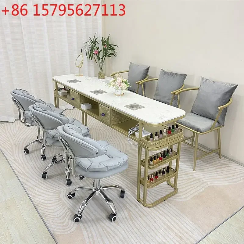 High-end Internet celebrity rotating chair marble manicure table and chair single double