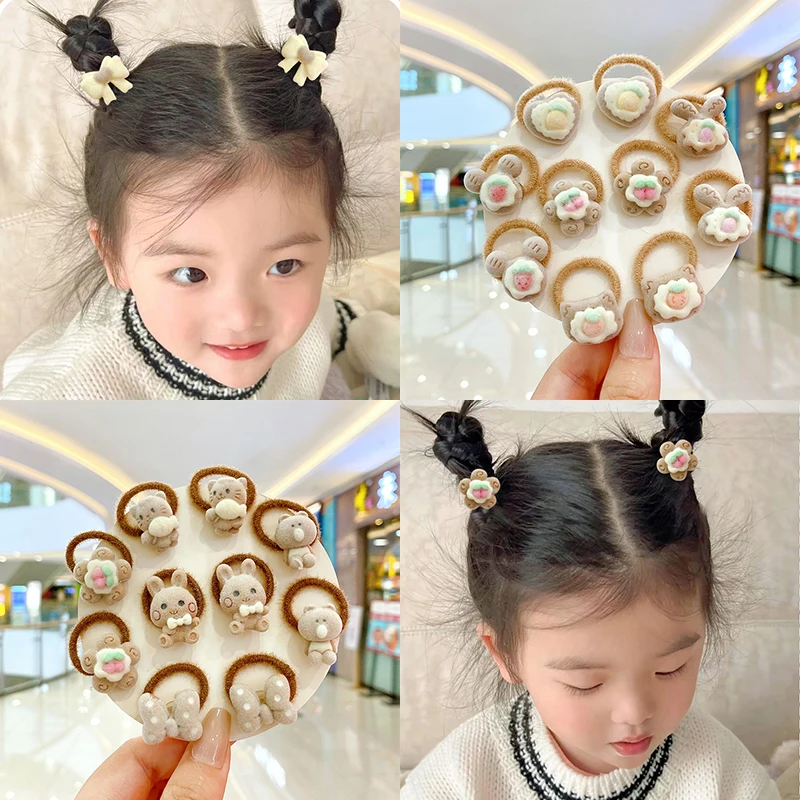 2/10 Pcs/Set Baby Girls Cute Acrylic Cartoon Bow Elastic Hair Bands Children Soft Scrunchies Rubber Bands Kids Hair Accessories