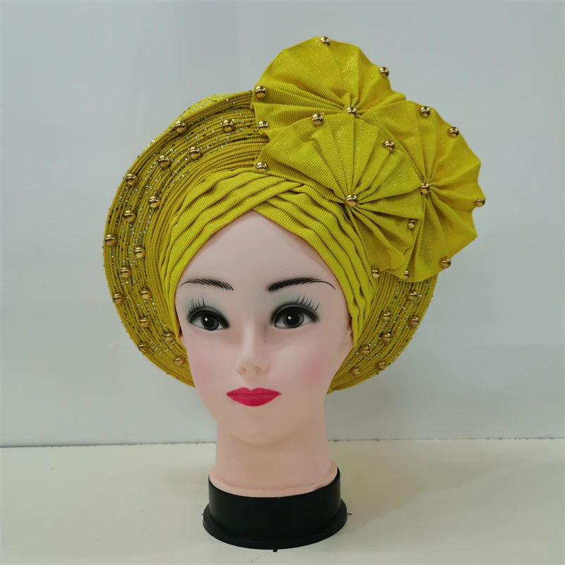 

Хит продаж: Нигерийский головной убор Gele Aso Oke, готовый к использованию, автоматический Gele Aso Ebi, африканский тюрбан для вечеринок, 1 комплект