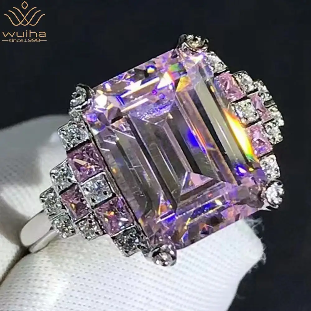 

WUIHA Real 925 Sterling Silver 3EX Emerald Cut 5CT VVS Pink Sapphire Synthetic Moissanite Ring for Women Gift Drop Shipping