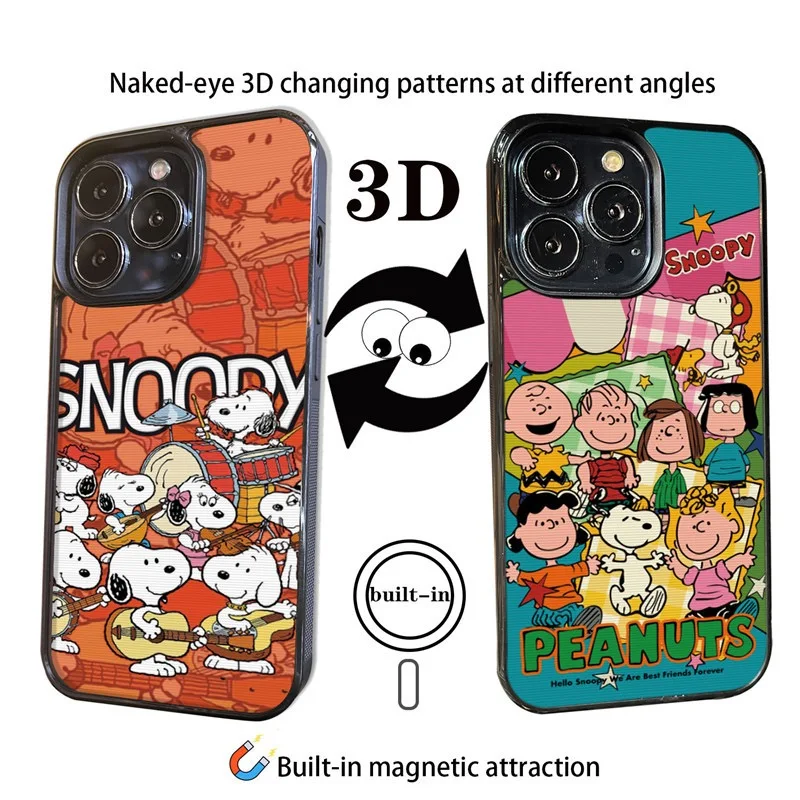 Etui Cute Cartoon Snoopy Magsafe Wireless Charge Case do iPhone 11 12 13 14 15 16 Pro Max Luxury Snoopy 3D Change Image Funny Snoopy