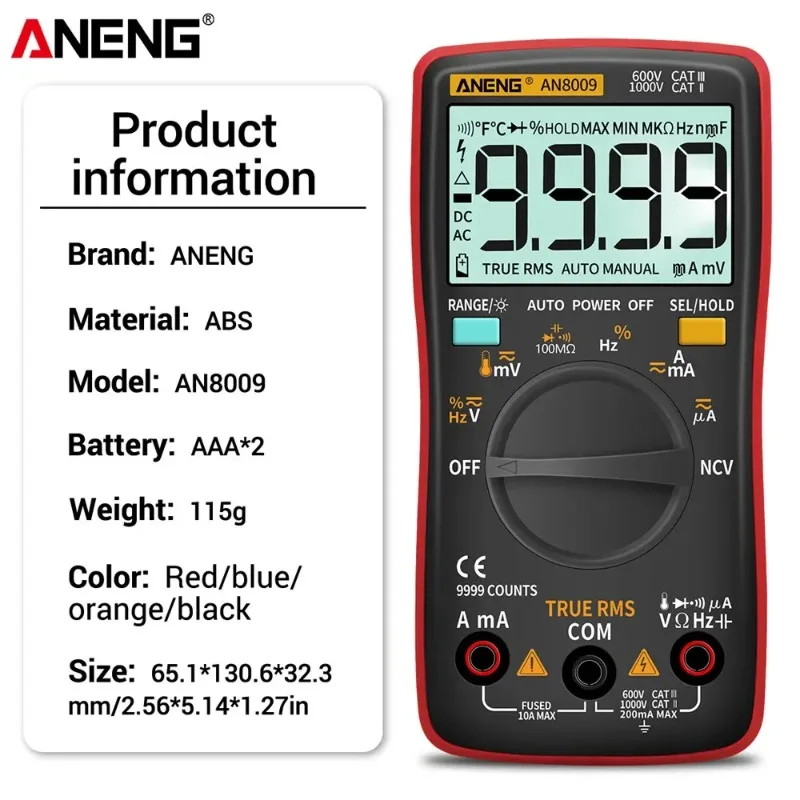 ANENG-8009 Digital Multimeter Transistor Tester Capacitor True RMS Tester Automotive Capacitor Meter