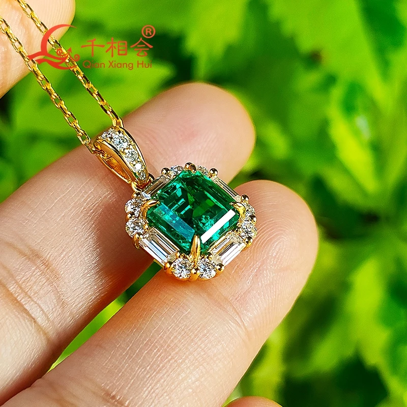 8*8mm asscher lab green emerald pendant S925 silver 18K yellow plated white moissanite wedding Engagement Party Gifts jewelry