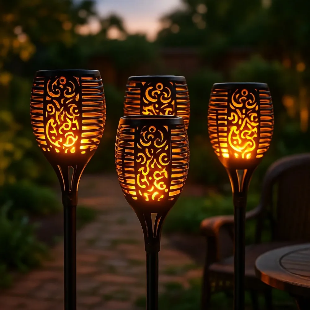 

Солнечные фонари-факелы с мерцающим пламенем, 96 светодиодов, водонепроницаемые, 43 дюйма, набор из 6 штук для сада, патио, двора