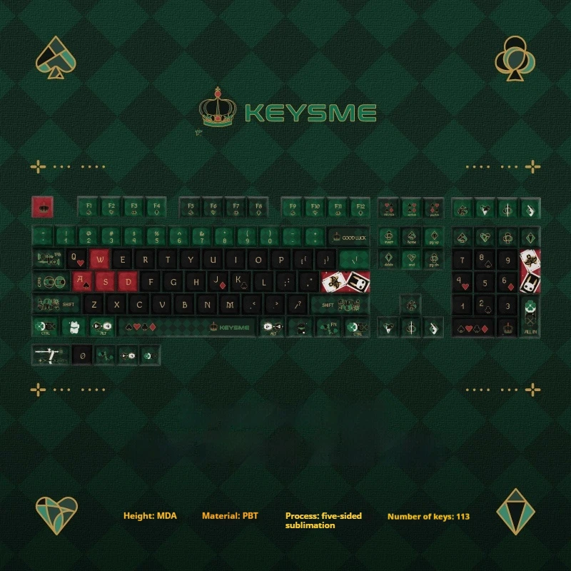 Keysme Green Poker Themed Keycap 113 Key Quicksand Hand Table Cushion Mda Height Five Sided Heat Sublimation Pbt Mouse Pad