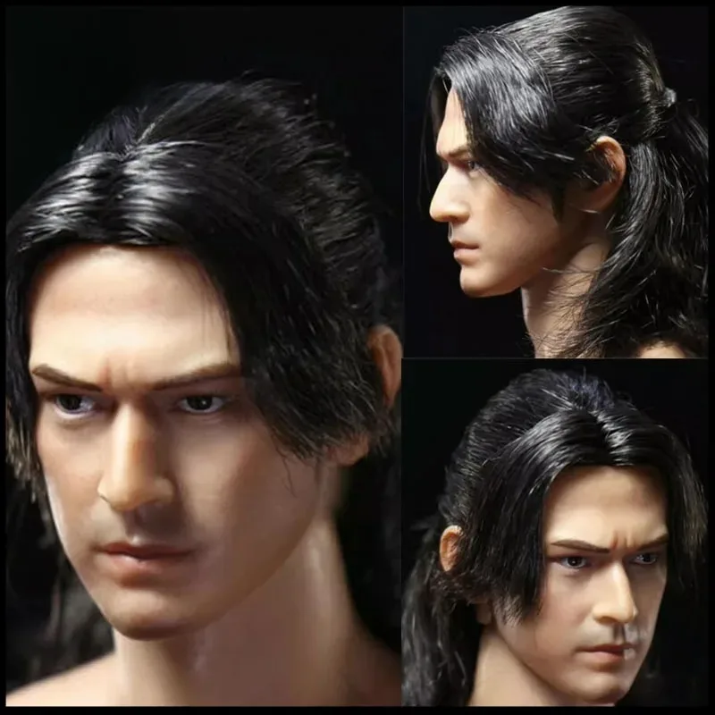 Escultura de cabeça masculina em escala 1/6, escultura de cabeça Takeshi Kaneshiro com cabelo comprido, modelo adequado para bonecos de ação de 12 polegadas.