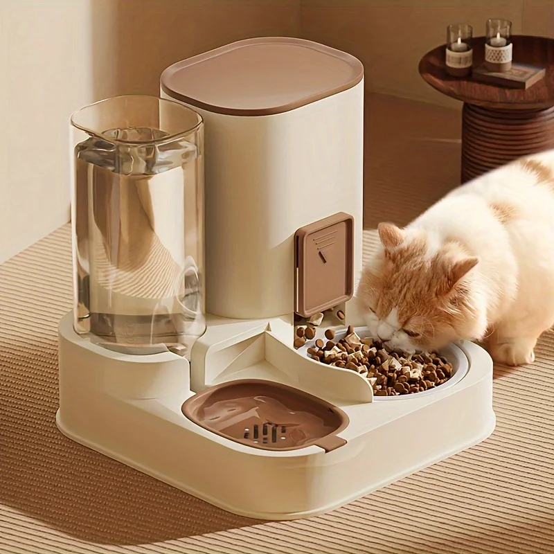 Automatic Pet Cat Water And Food Feeder 2 In 1 Large Capacity Cat Food Container Water Dispenser Self Feeding Station For Indoor