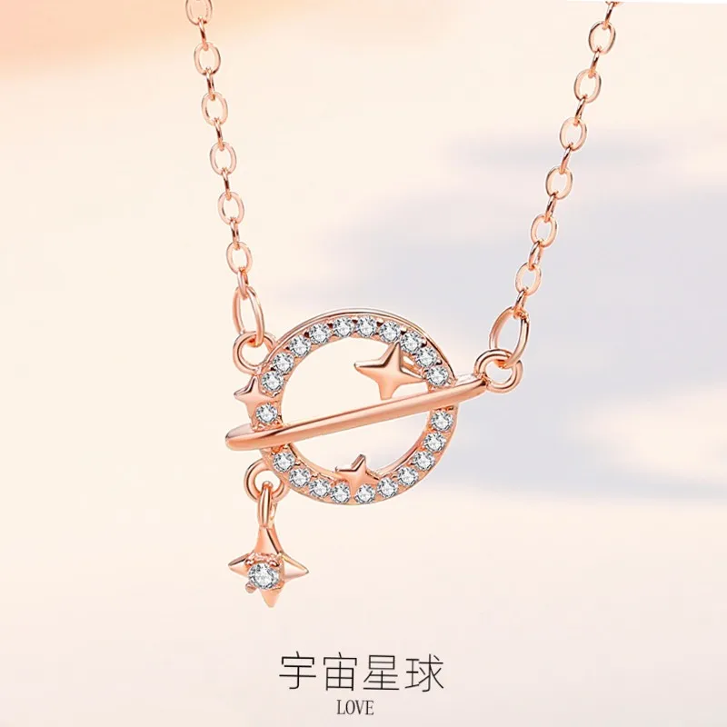 Bracelet Hand String S925 Sterling Silver Planet Necklace Women's Light Luxury Style Collarbone Chain Niche Design Gentle Fairy