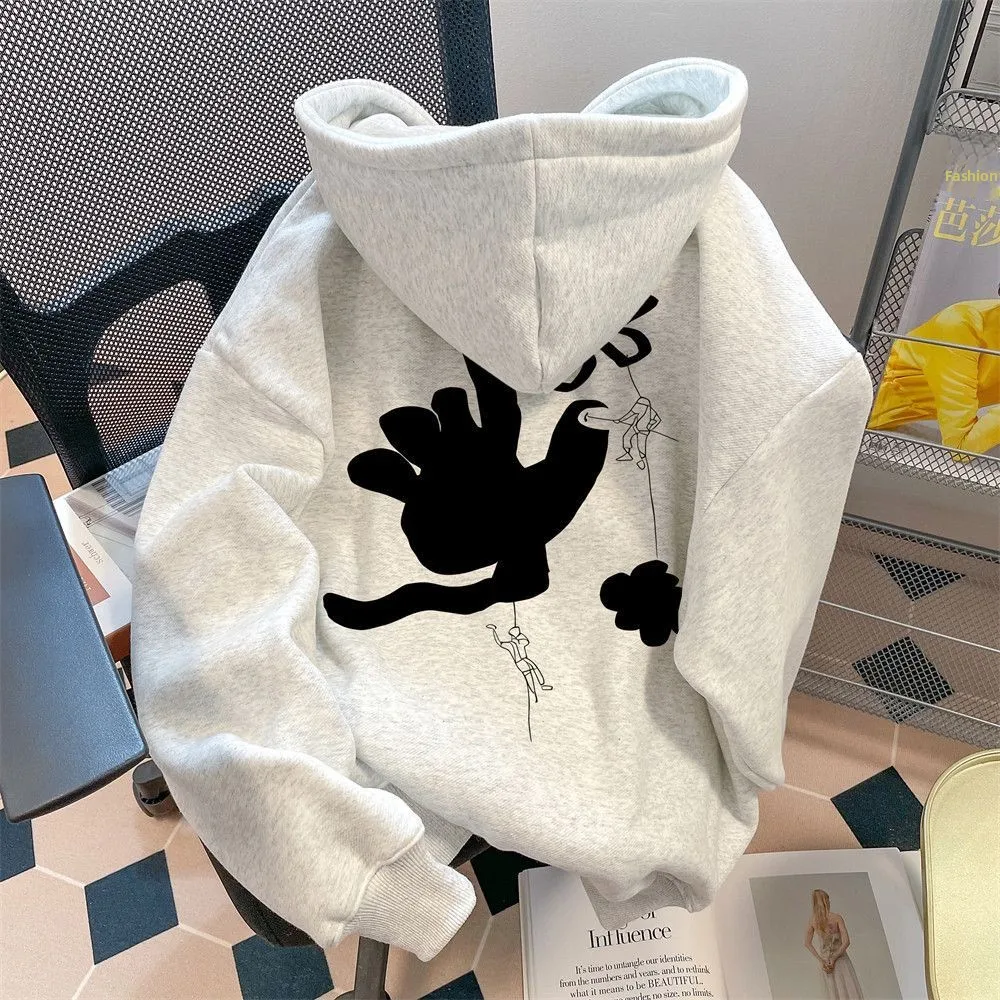 

Толстовка в американском стиле больших размеров из чистого хлопка с флисовой подкладкой, повседневная куртка для мужчин и женщин, осенне-зимняя, теплая, удобная, для отдыха.