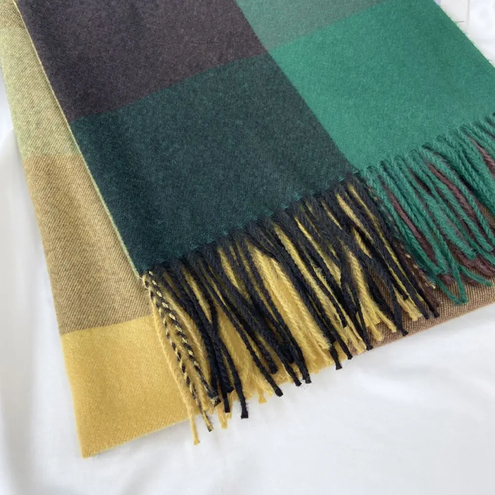Women Winter Scarf Classic Plaid Shawl Soft Faux Cashmere Thick Warm Wrap Korean Fashion Neck Stole For Lady Student Casual
