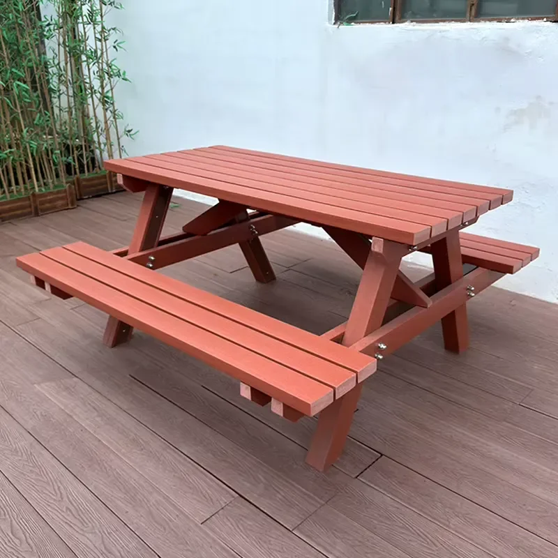 Wholesale Galvanized Steel Outdoor Dining Set PE Wood Picnic Table and Chairs for Park Garden Patio Furniture Manufacturer