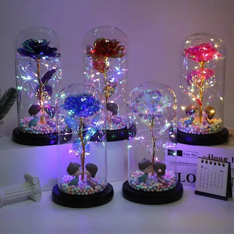 Rose Light Artificial Galaxy Rose Lamp with Butterfly LED Rose Flowers In Glass Chirstmas Wedding Valentine Gift for Girls Women