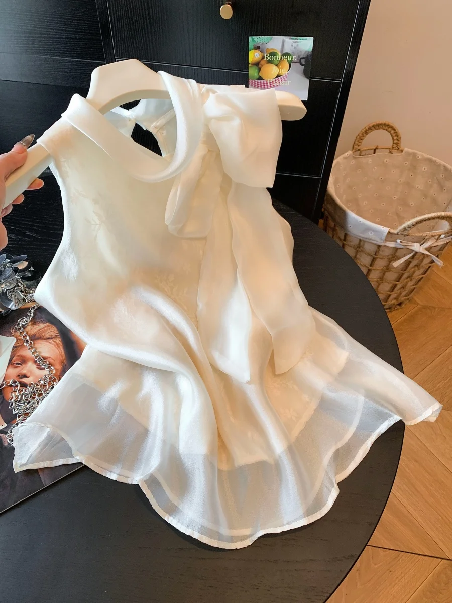 

Elegant Knot Chiffon Top Women's Summer Design Sleeveless Fairy Atmosphere Younger Personality High-End Commute Style