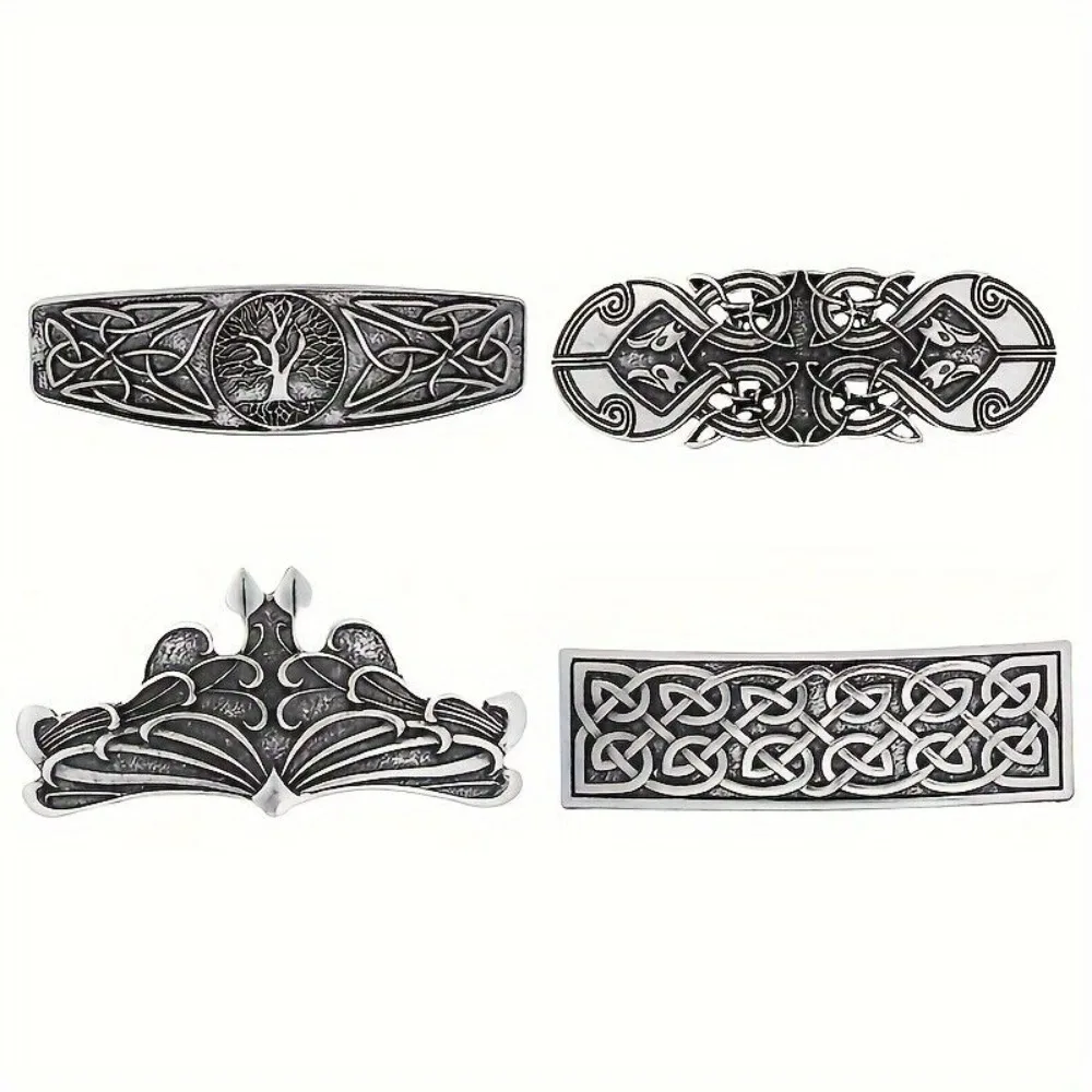 4PCS Viking Vintage Rectangular Hairclip, Retro Hair Clip, Celtic Knot Protection, Hair Clip, Hair Barrettes, Jewelry Charm Gift