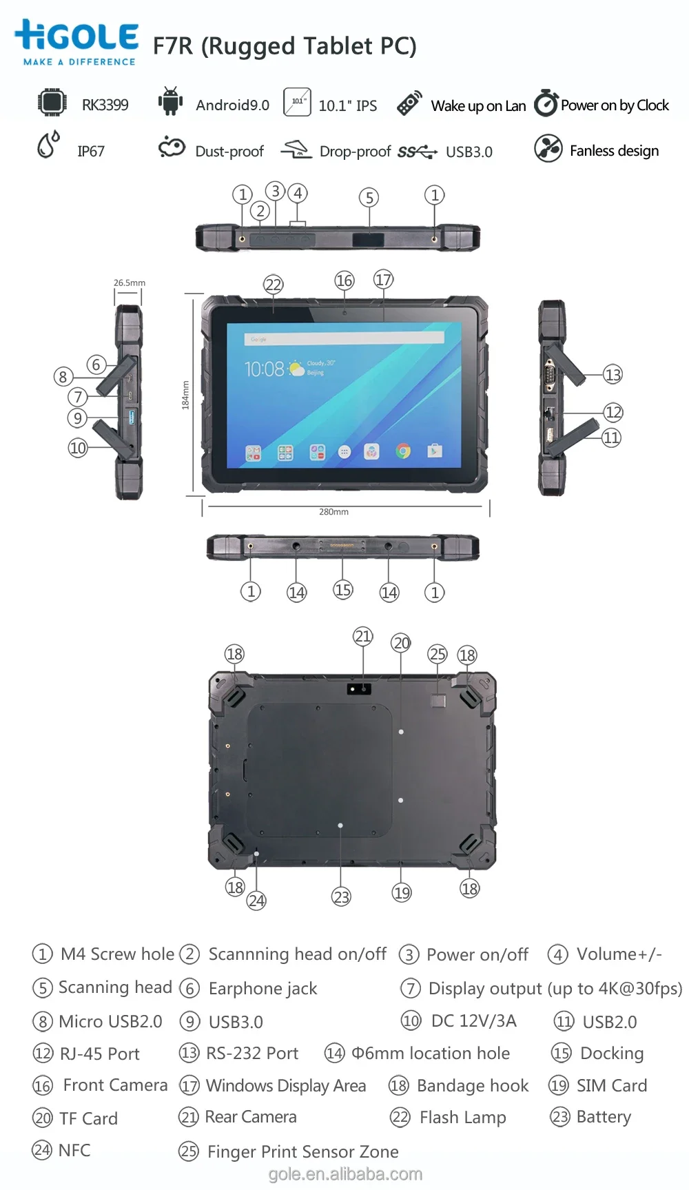 Support NFC fingerprint 10 inch tablet barata quad core android  pc mini rugged computers