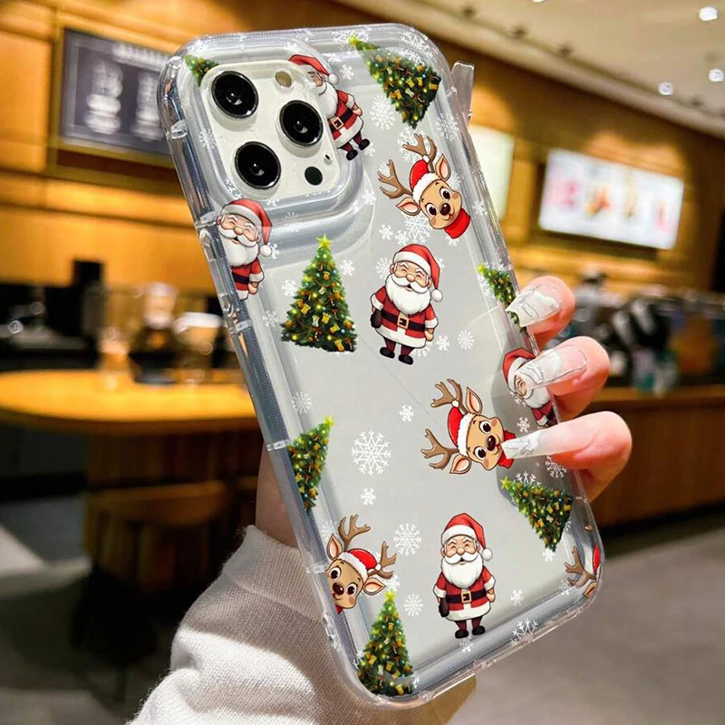 Santa Claus Elk Snowman Christmas Clear Phone Case for OPPO Reno 7Z 8T 5 6 6Z 7 8 8T 10 Pro Plus F9 F11 4G 5G Airbag Cover