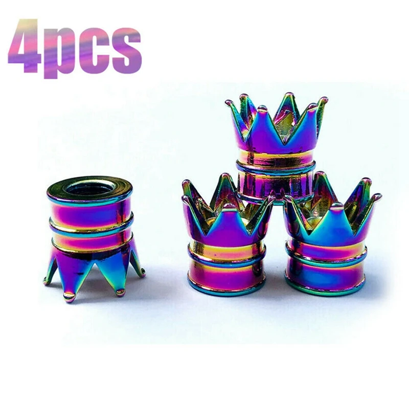 Roda de carro pneu válvula Stem Cap, alumínio, cor de néon, coroa, ar, Anti poeira, 4 pcs