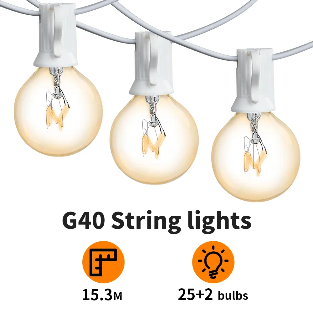 

15M G40 String Lights Outdoor Light Garden Fairy Wedding Garland Party Street Decoration Backyard Outdoor Patio String Light